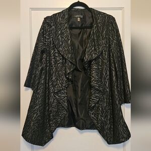 Kasper Black and Silver Ruffle-Front Cardigan Jacket